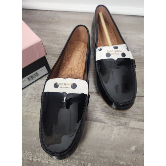 Kate Spade Women's Sz. 9B Deck Loafers Black Patent Leather/Blk Dots NIB
